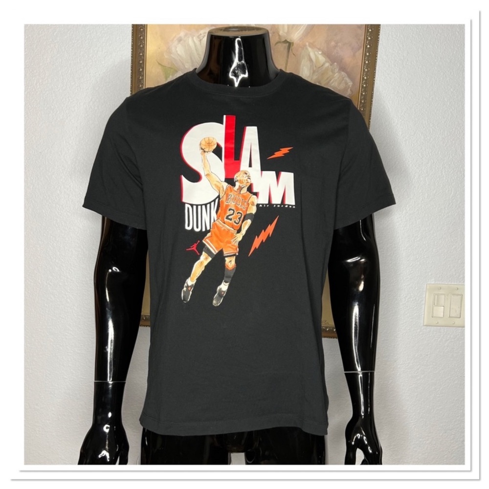 JORDAN GAME 5 SS CREW Slam Dunk T-Shirt Sz XL 100% Cotton Black